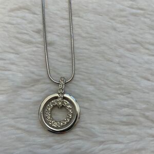 Vintage 1990s Swarovski Double Circle Pendant Necklace with Crystals